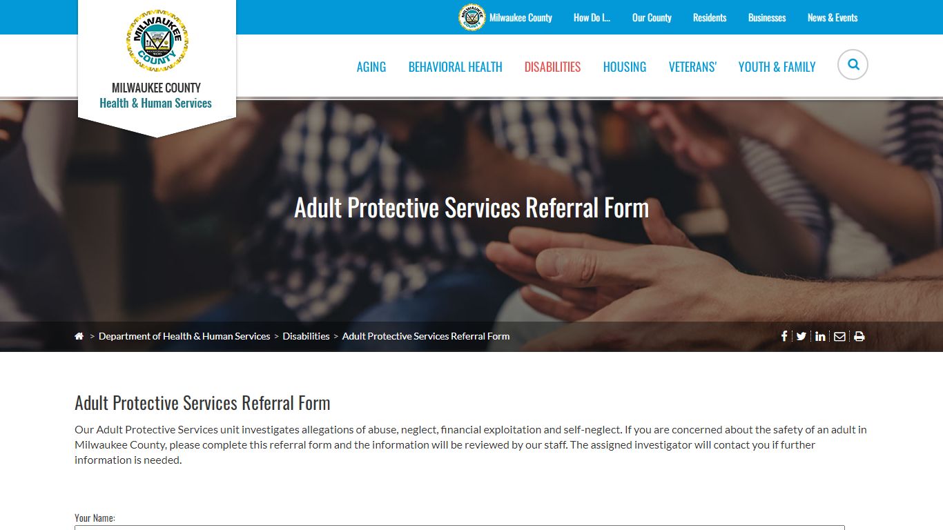 Adult Protective Services Referral Form - Milwaukee County